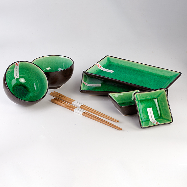 Súprava na suši z japonskej keramiky zelená