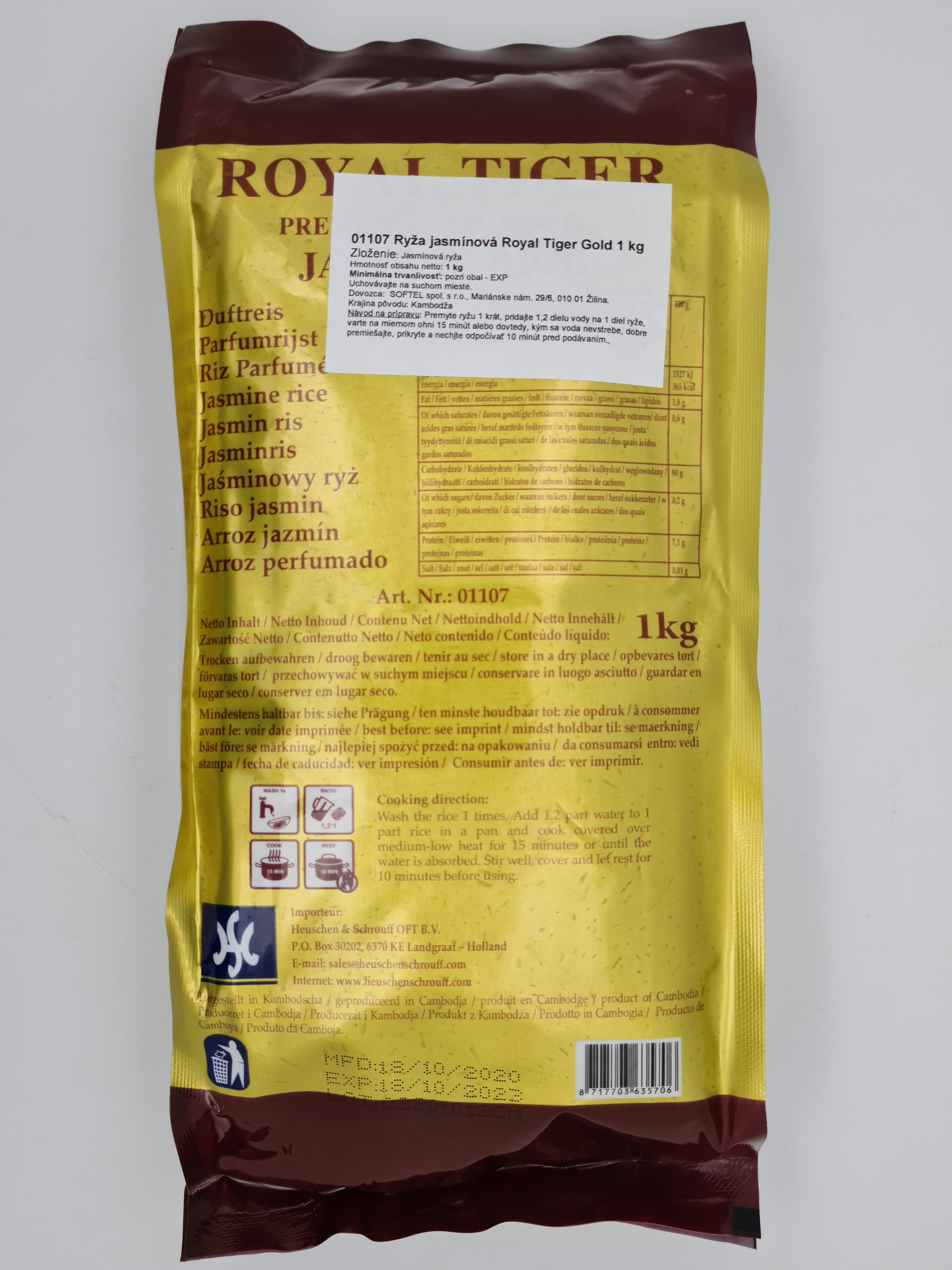 Originál etiketa jasmínovej ryže Royal Tiger Gold 1 kg