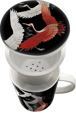 Hrnček na čaj čierny s keramickým sítkom vzor Žeriav