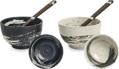 Sada misiek pre 2 osoby z japonskej keramiky béžovočierne