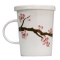 Hrnček na čaj biely s keramickým sítkom vzor Sakura