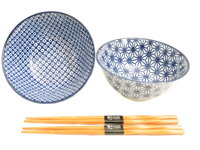Set misiek z japonskej keramiky s bambusovými paličkami