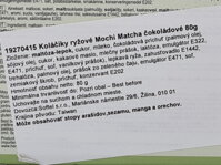 Slovenská etiketa ryžových koláčikov Mochi Matcha čokoládové 80 g
