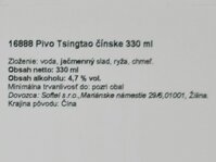 Slovenská etiketa piva Tsingtao 330 ml