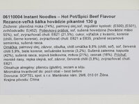 Slovenská etiketa rezancov JML s príchuťou pikantného hovädzieho mäsa 130 g