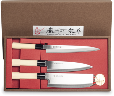 Japonské nože Satake (Sashimi+Santoku+Nakiri) 3ks