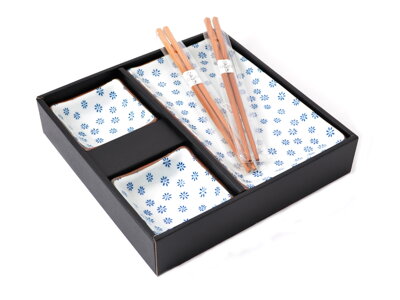 Set na servírovanie sushi s modrými kvietkami (pre 2 osoby)
