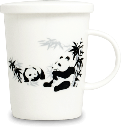 Hrnček na čaj biely s keramickým sítkom vzor Panda