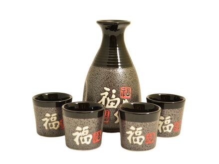 Set na sake sivočierny so znakmi "Fu" pre 4 osoby