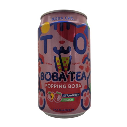 Bubble Tea čierny čaj jahoda a broskyňa Boba Cat 320ml