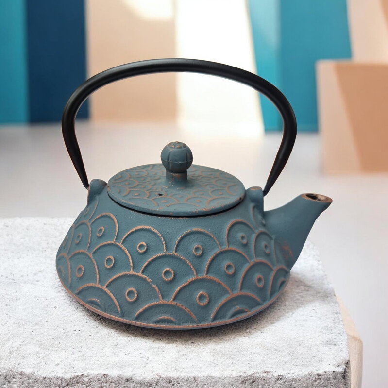 Liatinový čajník Seigaiha, petrolejový (0,8 l)