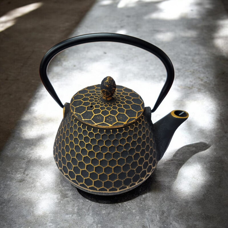 Liatinový čajník Kikko, čierno-zlatý (1,0 l)